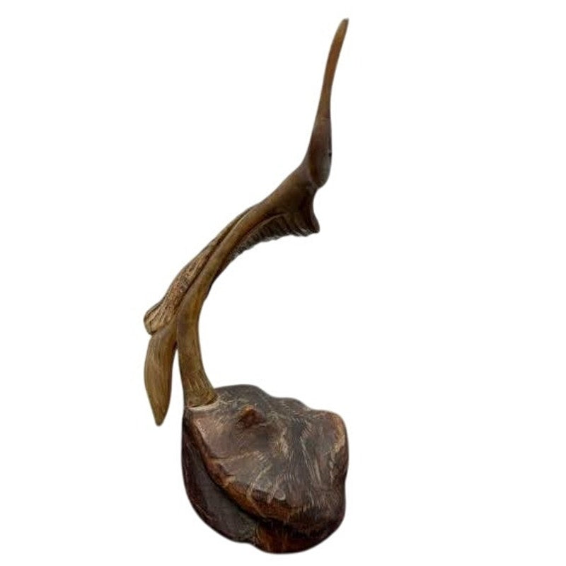 MCM Wooden Sculpture Falfer Spain 1960's Burl Wood / Horn Organic Crane Heron