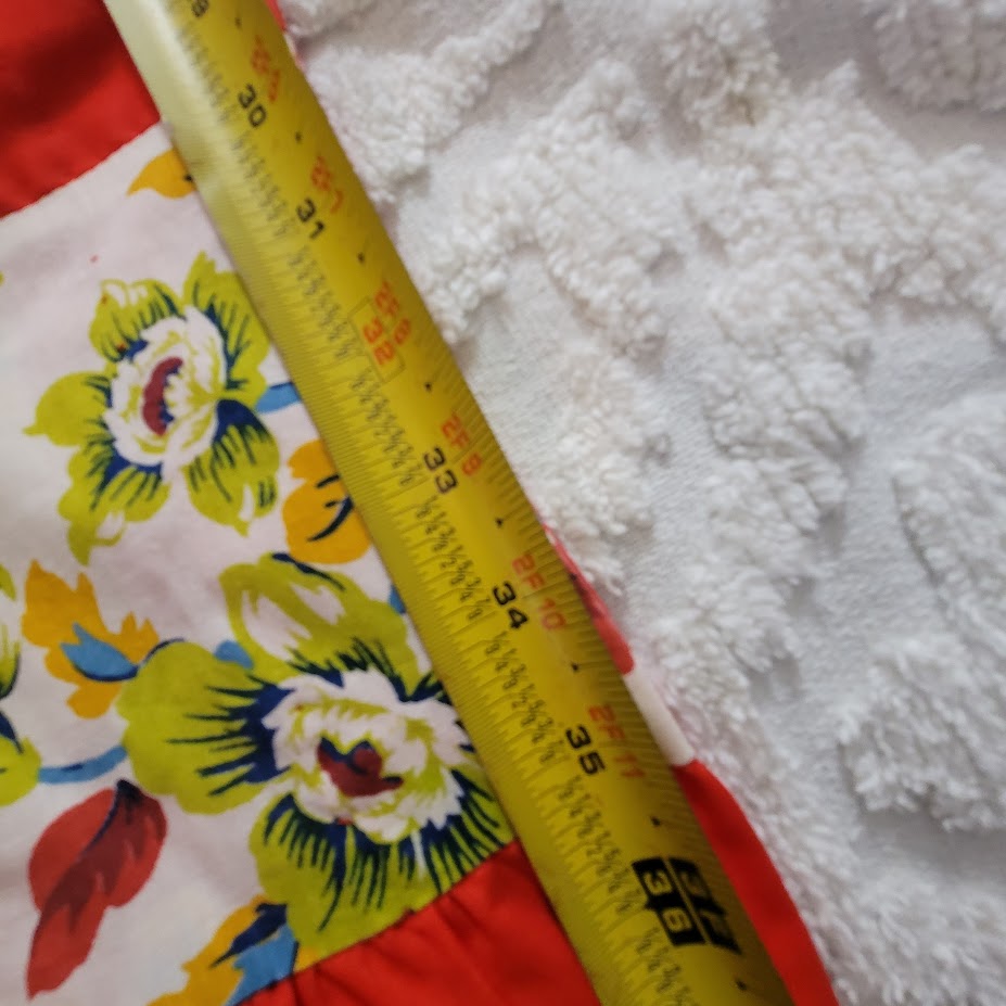 Vintage Farmhouse Red Yellow Floral Patchwork Unfinished Quilt Top 108x88 Queen