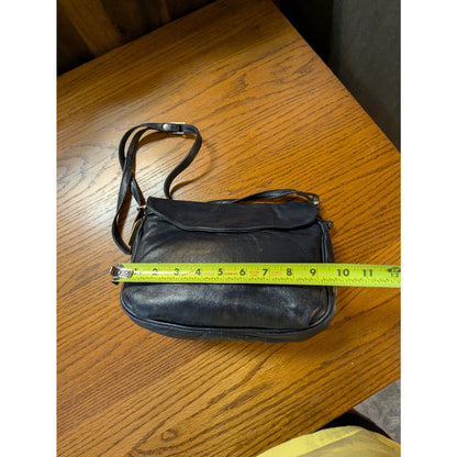 Vintage Dooney & Bourke Navy All Weather Leather Saddle Crossbody Bag Brass Fob
