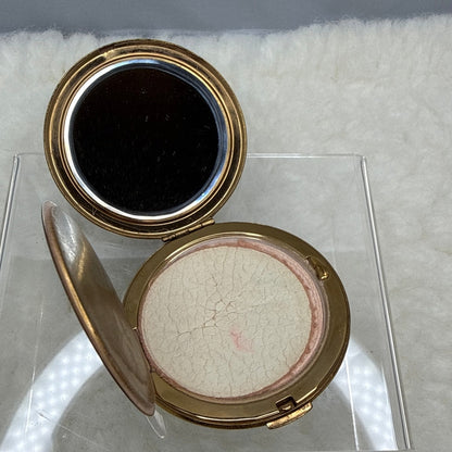Vintage Black Enamel & Brass Powder Compact Sourced in Spain Mid-Century