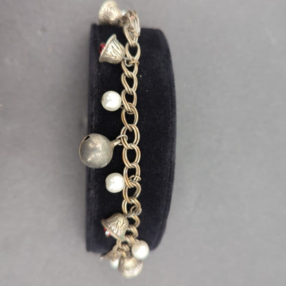 Jingle Celestial Alt-Vintage Mixed Bead & Silver Bell Charm Bracelet Whimsigoth
