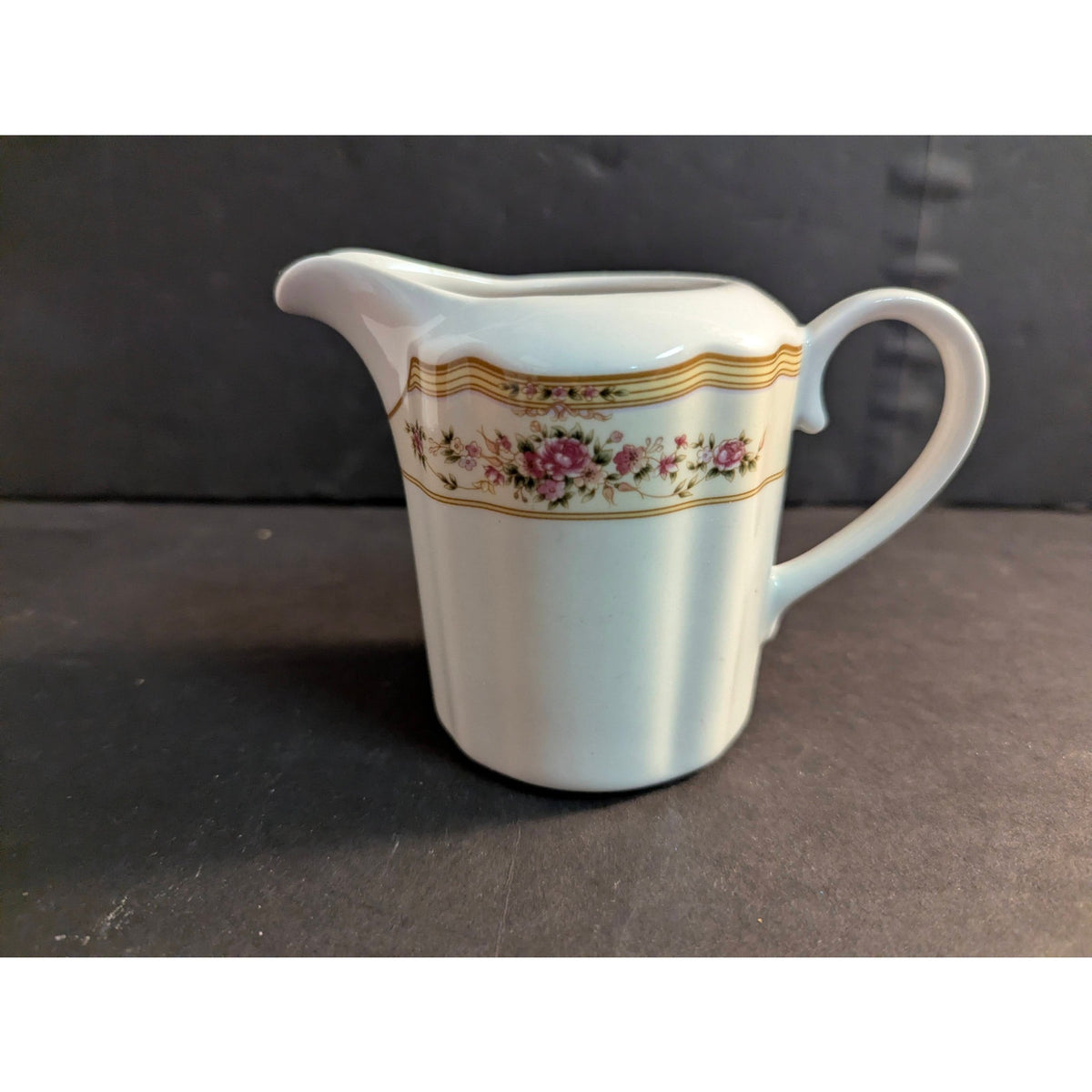 Vintage Lynne Fine China Creamer Pitcher Floral Gold Trim French Country