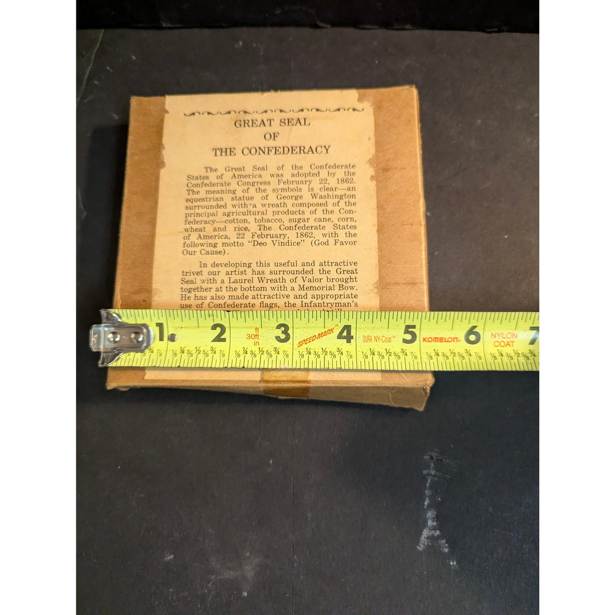 Vintage Solid Brass Great Seal of the Confederacy Trivet with Original Box