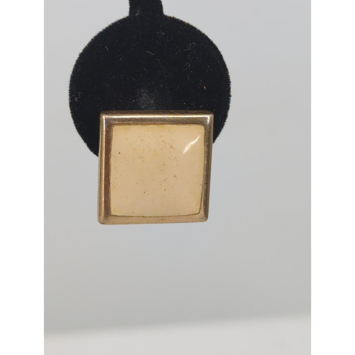 Vintage Gold Tone Square Stud Earrings Cream Enamel Minimalist 1960s
