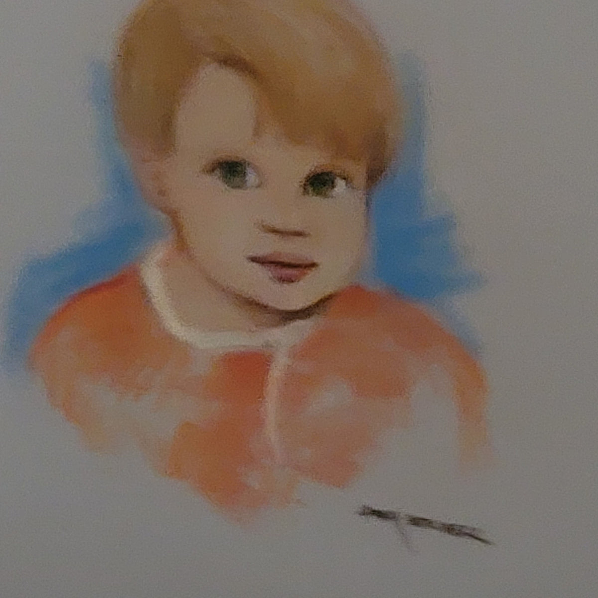 Young child art wall chalk pastel painting VINTAGE Signed Lamar Mitchell 27x30