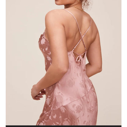 GAIA FLORAL JACQUARD MIDI DRESS DUSTY ROSE overlay lined Size Small new