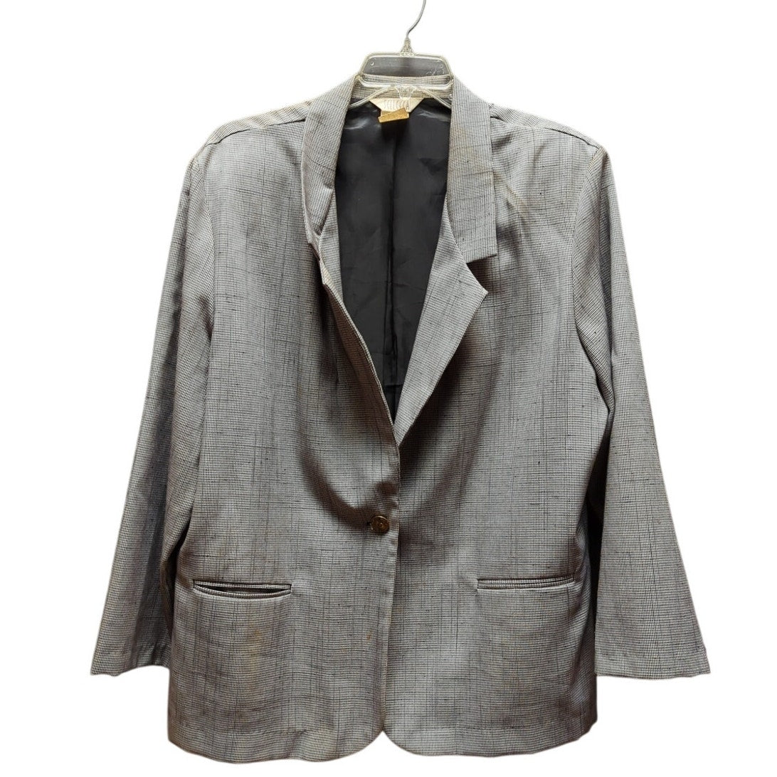 Sellecca Vintage Plaid Blazer Jacket Grey Textured Office Career Chic Size 20
