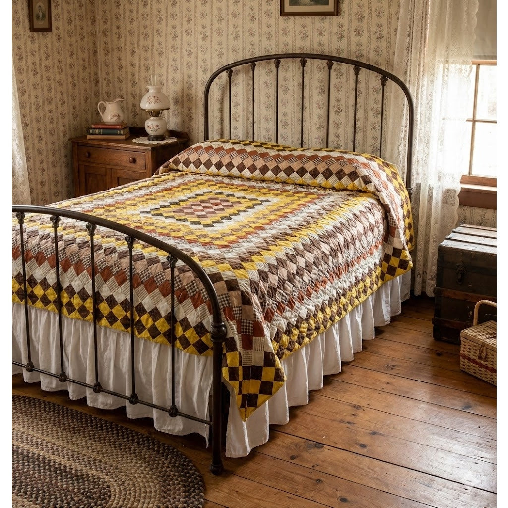 Vintage Blanket Quilt Bedspread Unfinished Patchwork 1970s granny square