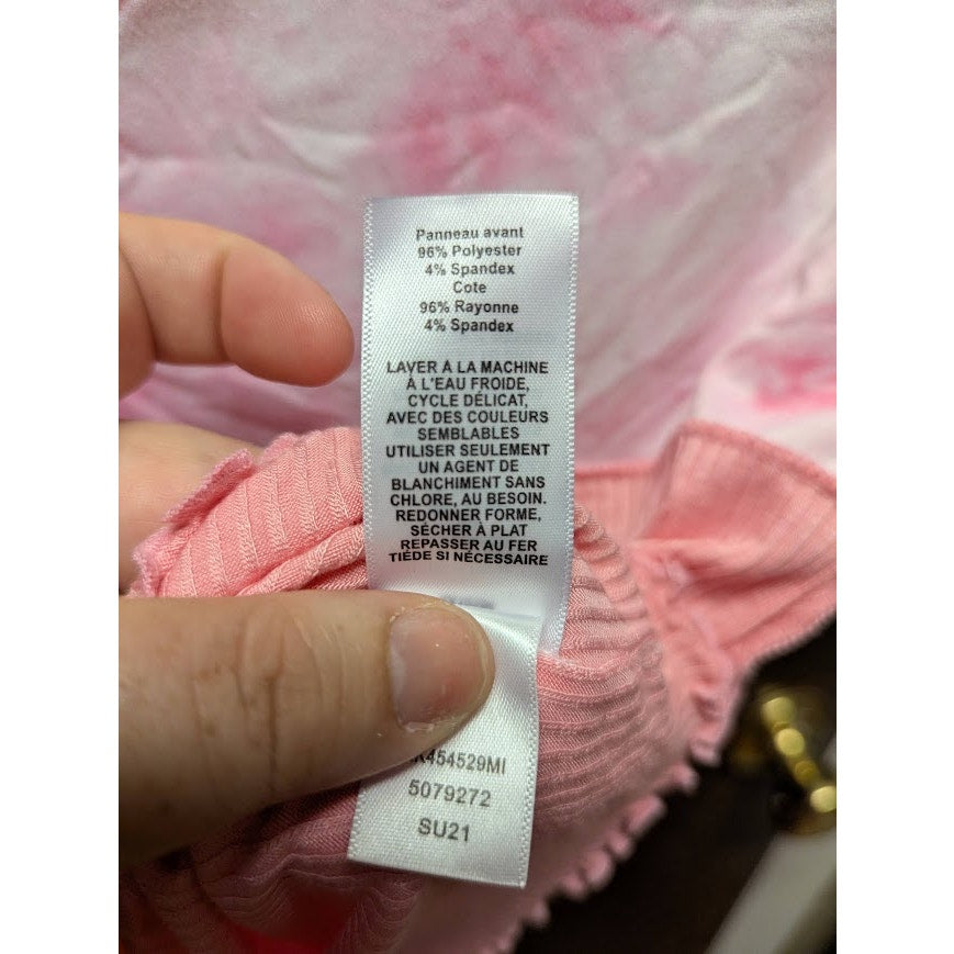 NEW Abound pink crop top lettuce edge short sleeve Size Large Tshirt