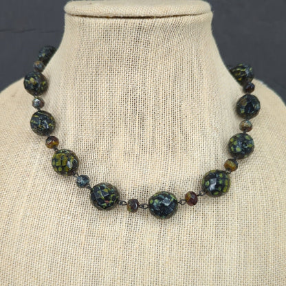 Vintage Large Swirl Bead Statement Necklace 1980s Retro Fashion Jewelry Choker