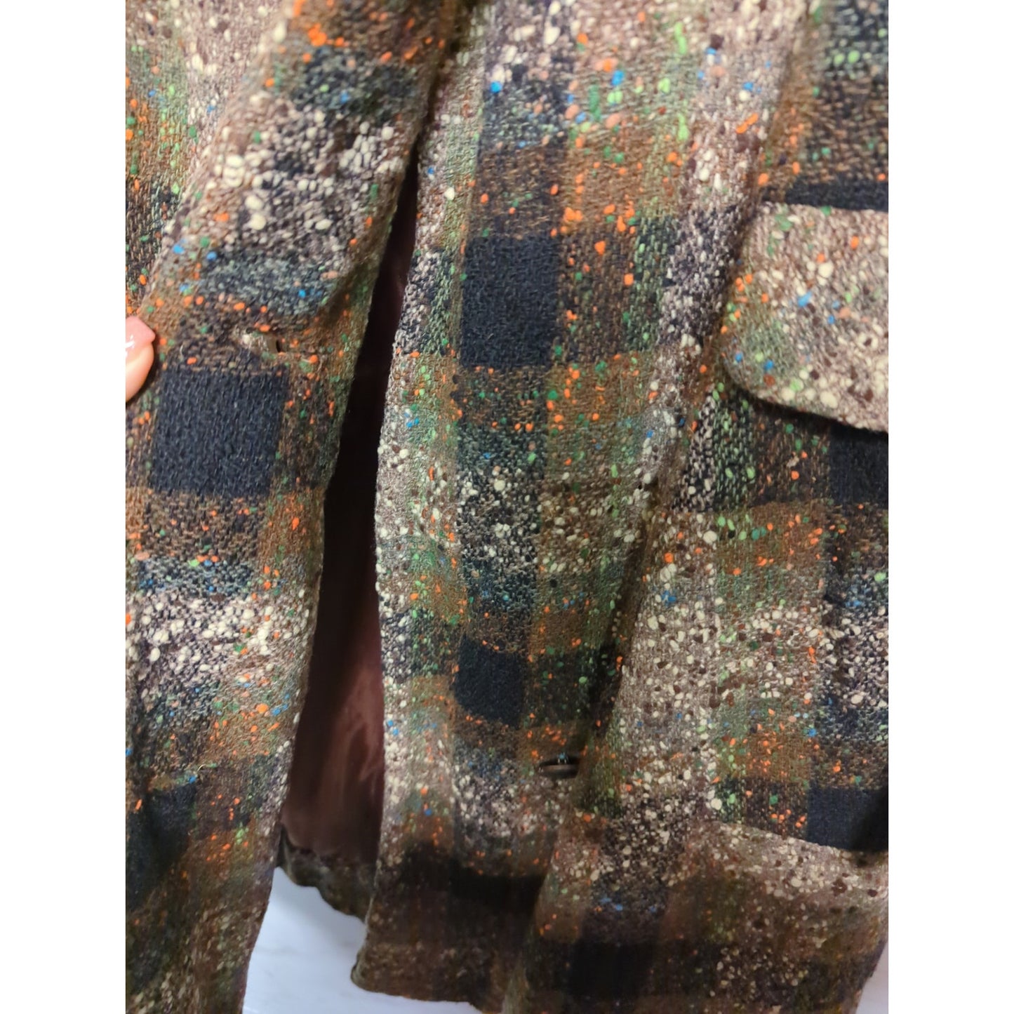 Vintage 1960s Wool Longline Coat nubby tweed texture X-Large Statement