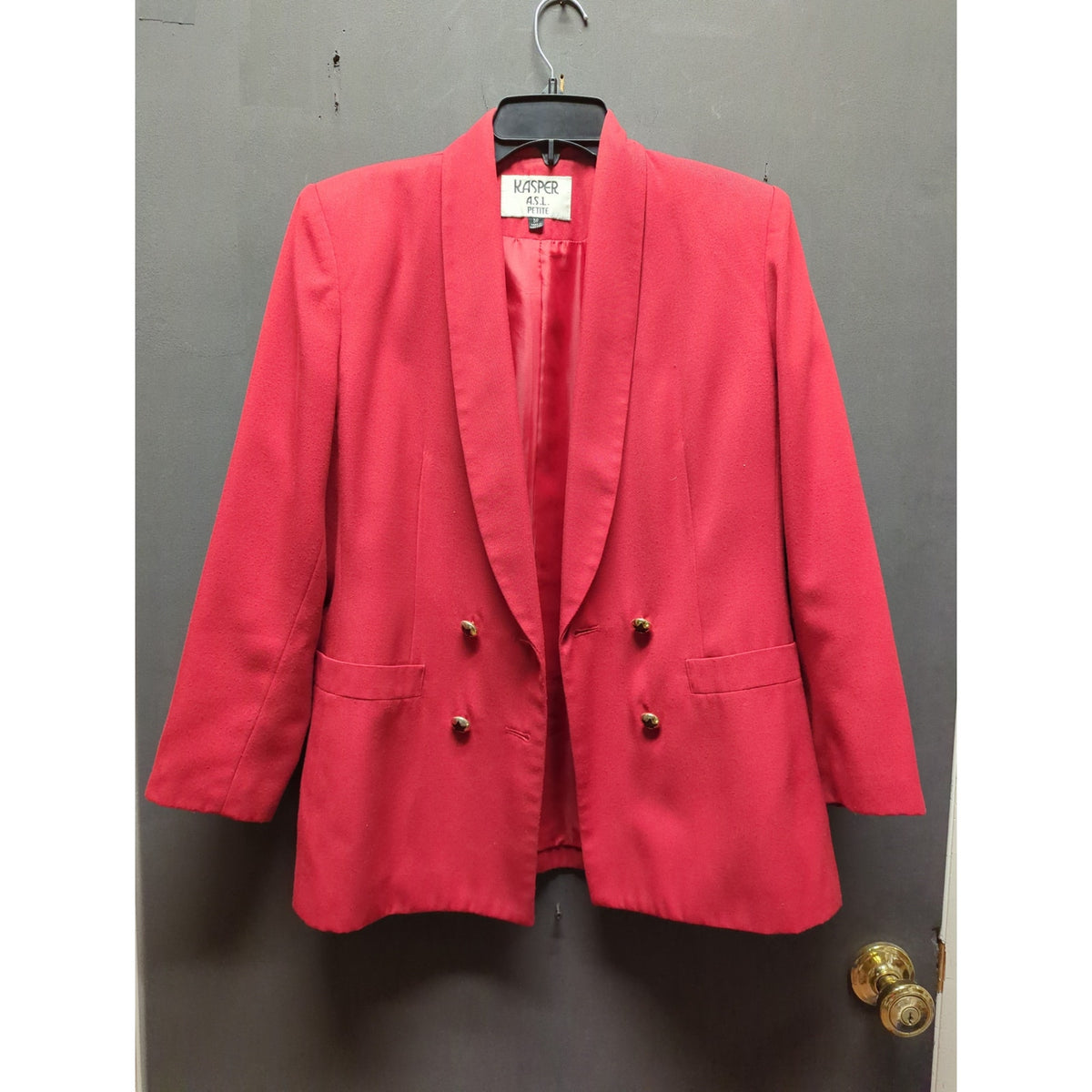 Vintage Kasper Red Double Breasted Star Button Blazer Jacket Power Suit Size 6P