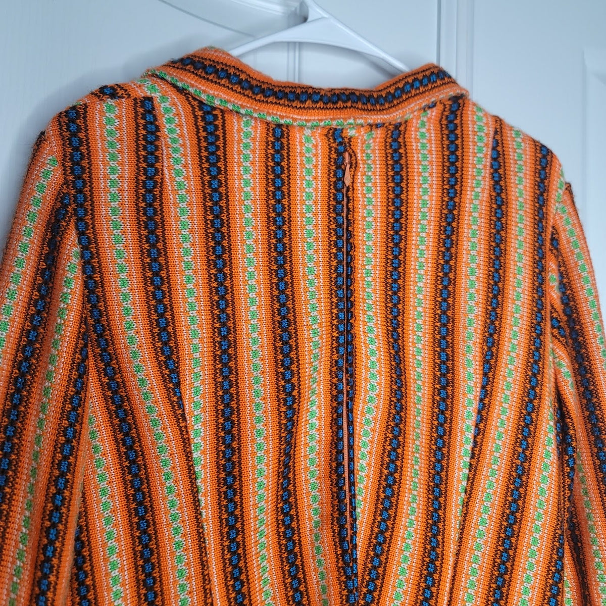 Vintage Womens Medium Knit Mini Dress Long Sleeve Orange brown Wide collar