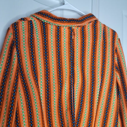 Vintage Womens Medium Knit Mini Dress Long Sleeve Orange brown Wide collar