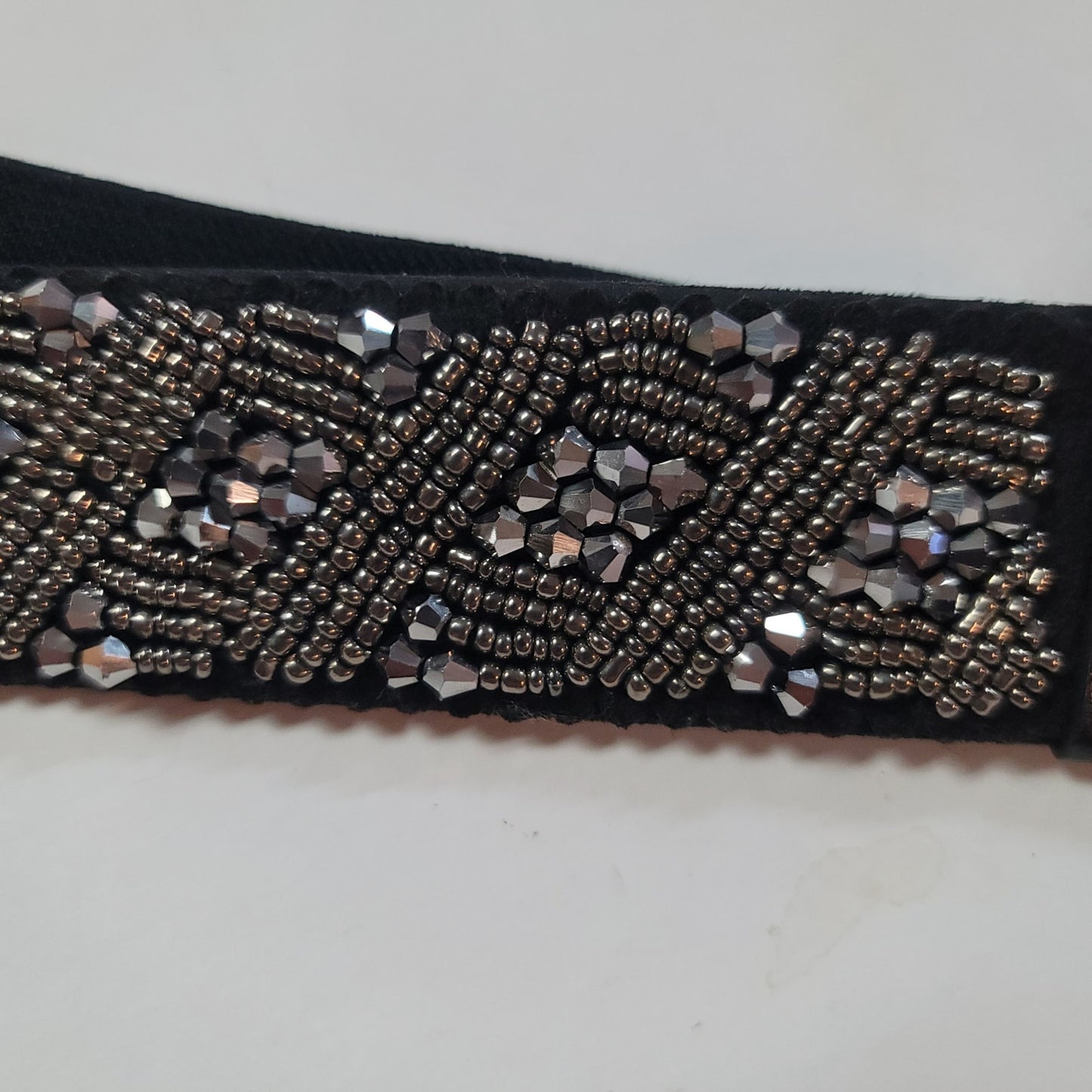 Black Stretchy MACYs Smoky grey rhinestones dressy thin belt Medium / Large