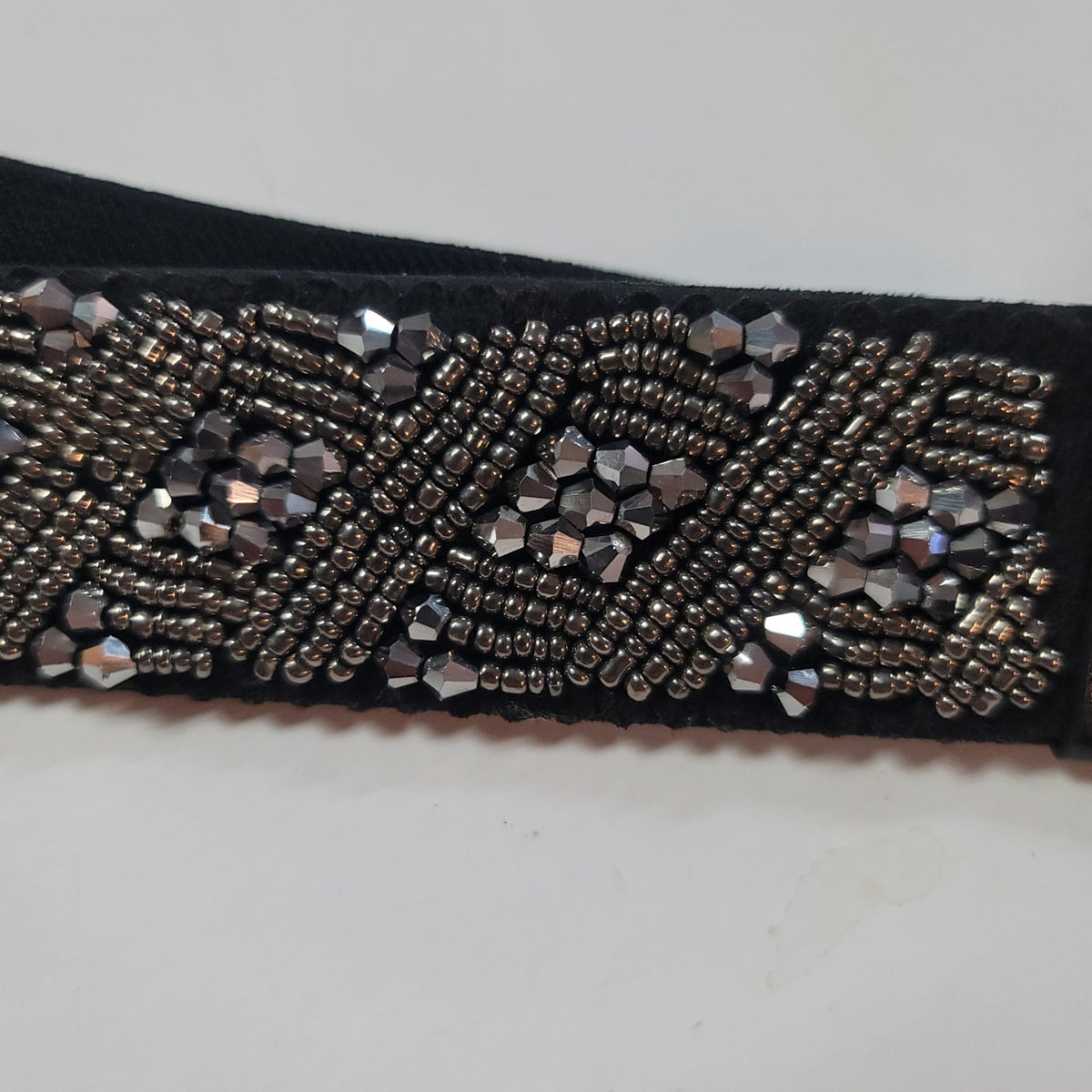 Black Stretchy MACYs Smoky grey rhinestones dressy thin belt Medium / Large