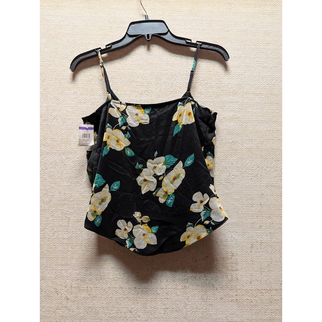 Free Press Black Chinoiserie Floral Mock Wrap Cami Top XXS