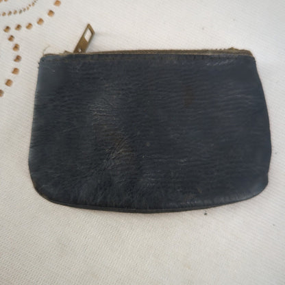 Vintage pebbled leather coin pouch metal zipper 1960s