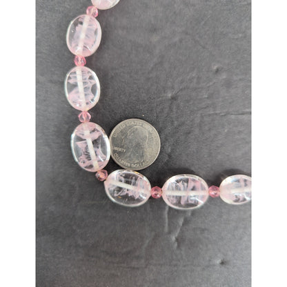 Vintage Light Pink Translucent Oval Bead Necklace Y2K Coquette Mid-Century Style