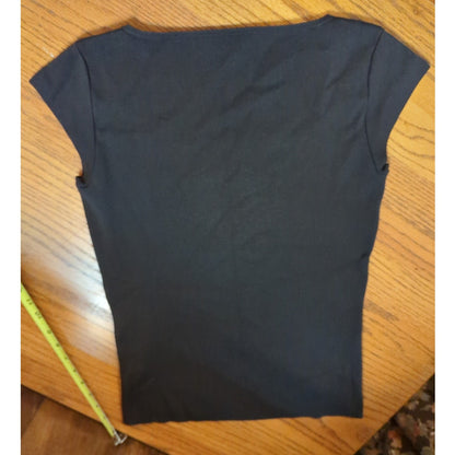 Alex Marie Black Silk Blend Square Neck Cap Sleeve Top Size Small Career