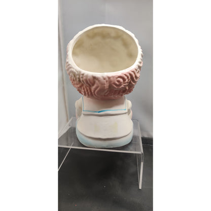 Retro MCM Kitsch Baby Doll Planter Pink Nursery Ceramic Decor Vase E4292 Rare