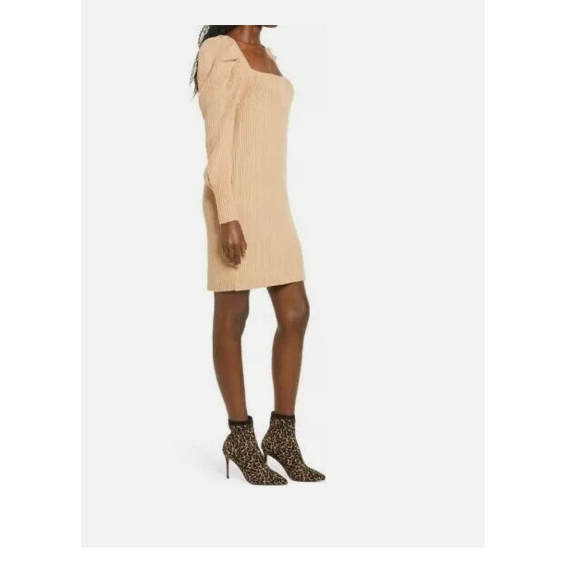WAYF Leland Long Sleeve Tie Back Sheath Sweater Dress In Camel Medium Winter NEW