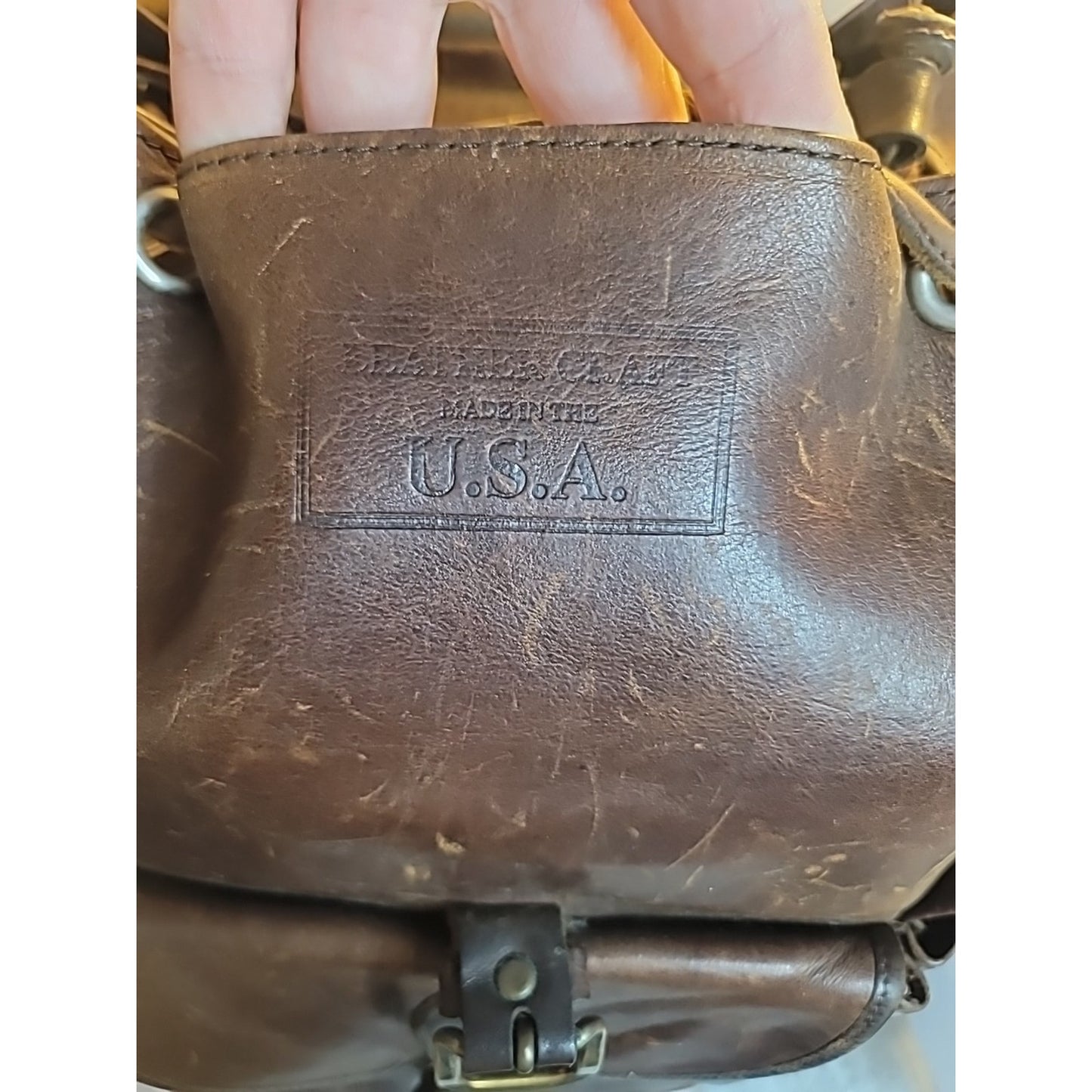 Vtg Leather Backpack Rucksack Luggage Bag Brown Large Travel Luggage Well Worn