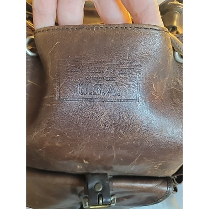 Vtg Leather Backpack Rucksack Luggage Bag Brown Large Travel Luggage Well Worn
