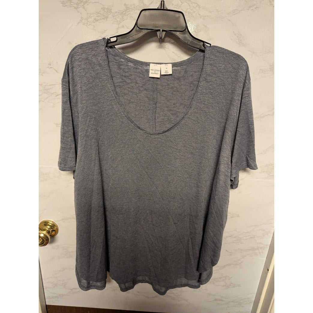 Melrose Market Size 3X scoop neck Grey Grisaille short sleeve top shirt blouse