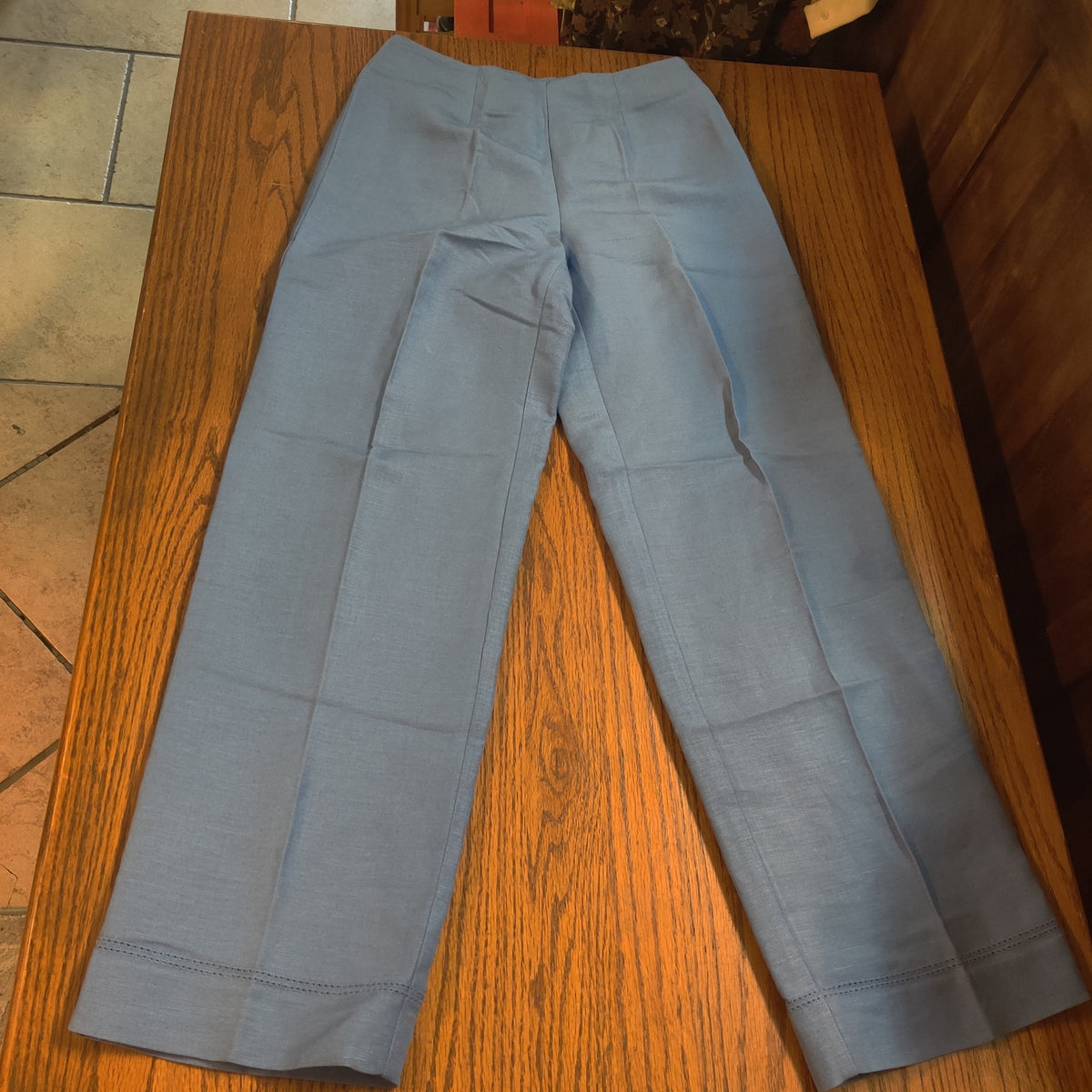 Emma James 4P Flat Front Side Zip No pockets Linen Pants High Waist Hem detail
