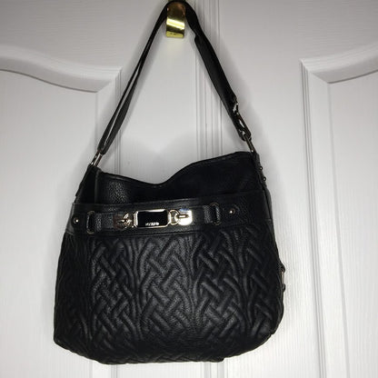 Rosetti Shoulder Bag silver Metal Accents Classic Black crosshatch pattern
