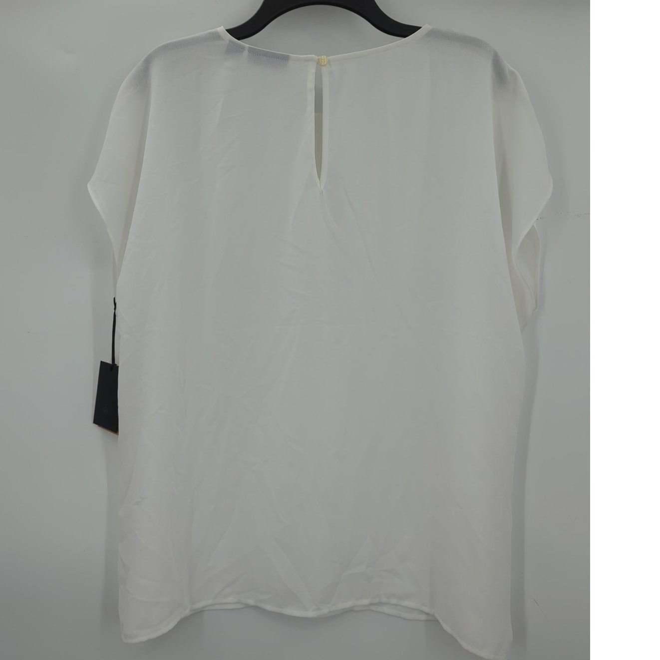 Halogen NEW Career Sheer Short Sleeve White Blouse Keyhole Back Polyester Large