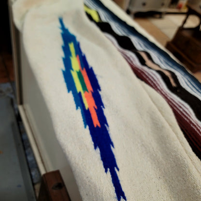 Vintage Mexican Zapotec Handwoven Wool Rug Blanket 82x56 Cream MCM Southwestern