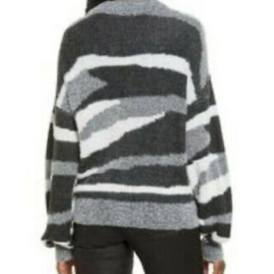 Leith Soft Fuzzy Button Cardigan Sweater Sz XL/Extra Large in Black Zebra NWT