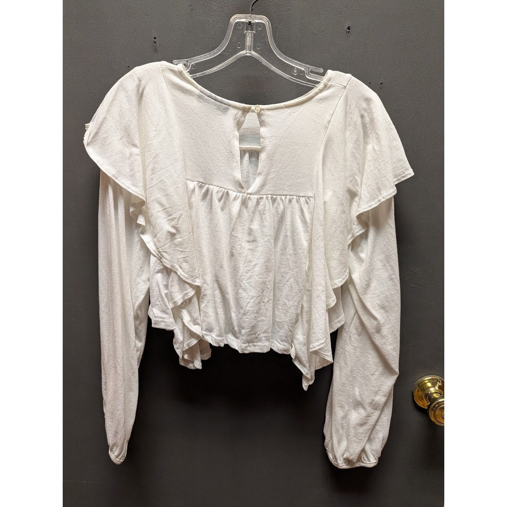 Topshop long sleeve ruffle top blouse BOHO festival white long sleeve Small new
