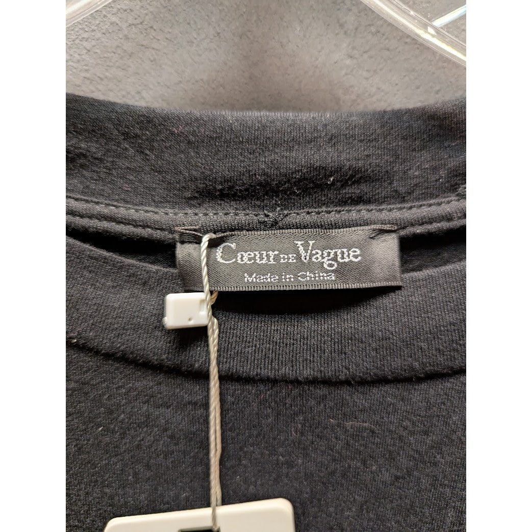 Coeur de Vague Women's Black Mixed Print Side-Tie Top NWT Size Small