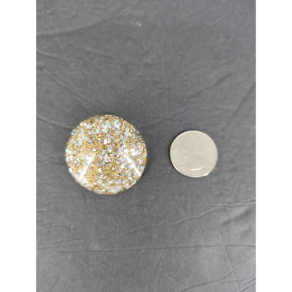Vintage Clear Lucite Gold Speckle Confetti Dome Button Clip On Earrings Retro