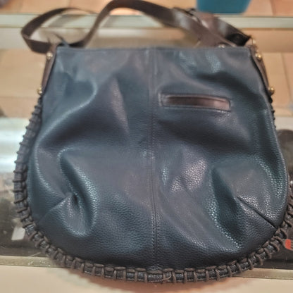 New Boho Whipstitch Chala Crossbody Bag Blue Vegan Leather Bird Charm Messenger