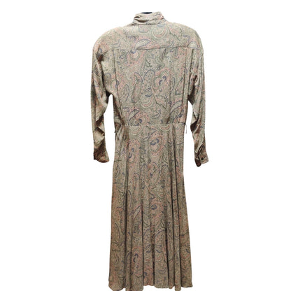 Liz Claiborne Vintage Paisley Midi Dress Pleated Earthy Boho Rayon 4 Prairie