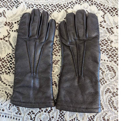 Vintage Dark Espresso Brown Leather Gloves Thinsulate Small Dark Academia Winter
