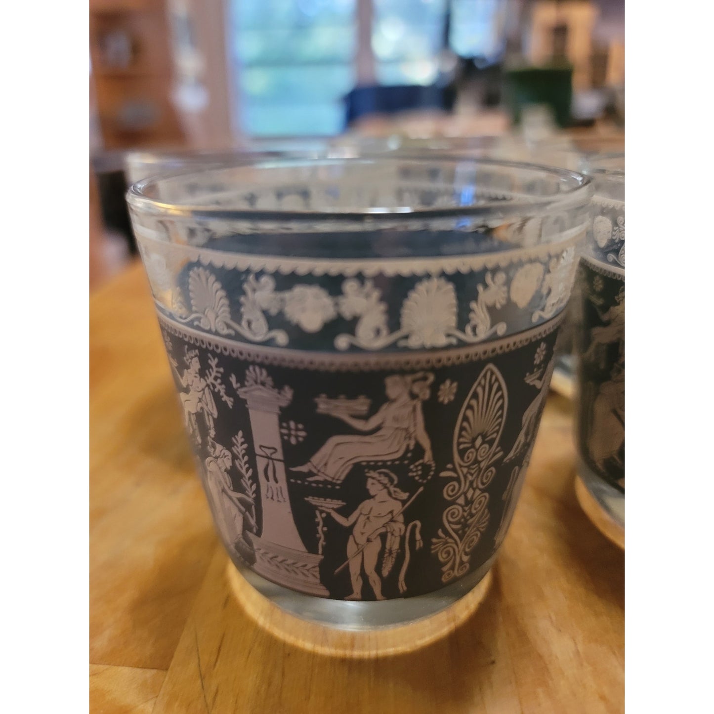 Vintage Jeannette Glass Hellenic Blue Jasperware Lowball Glasses - Set of 5