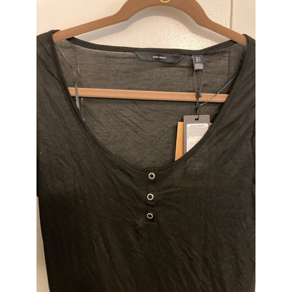 Vero Moda Women's Scoop Neck Top Large Black NWT Silver Snaps Semi Sheer