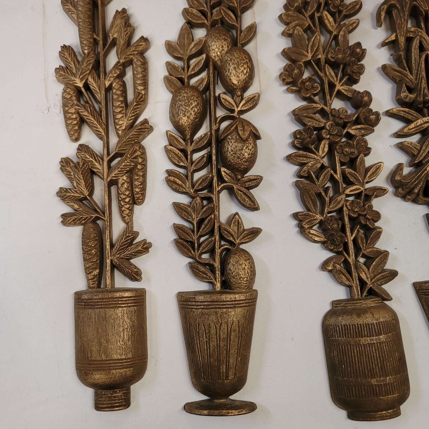 4 MCM 1970 Vintage Burwood Co Wall Hanging Decoration 15" Goldtone Retro Granny