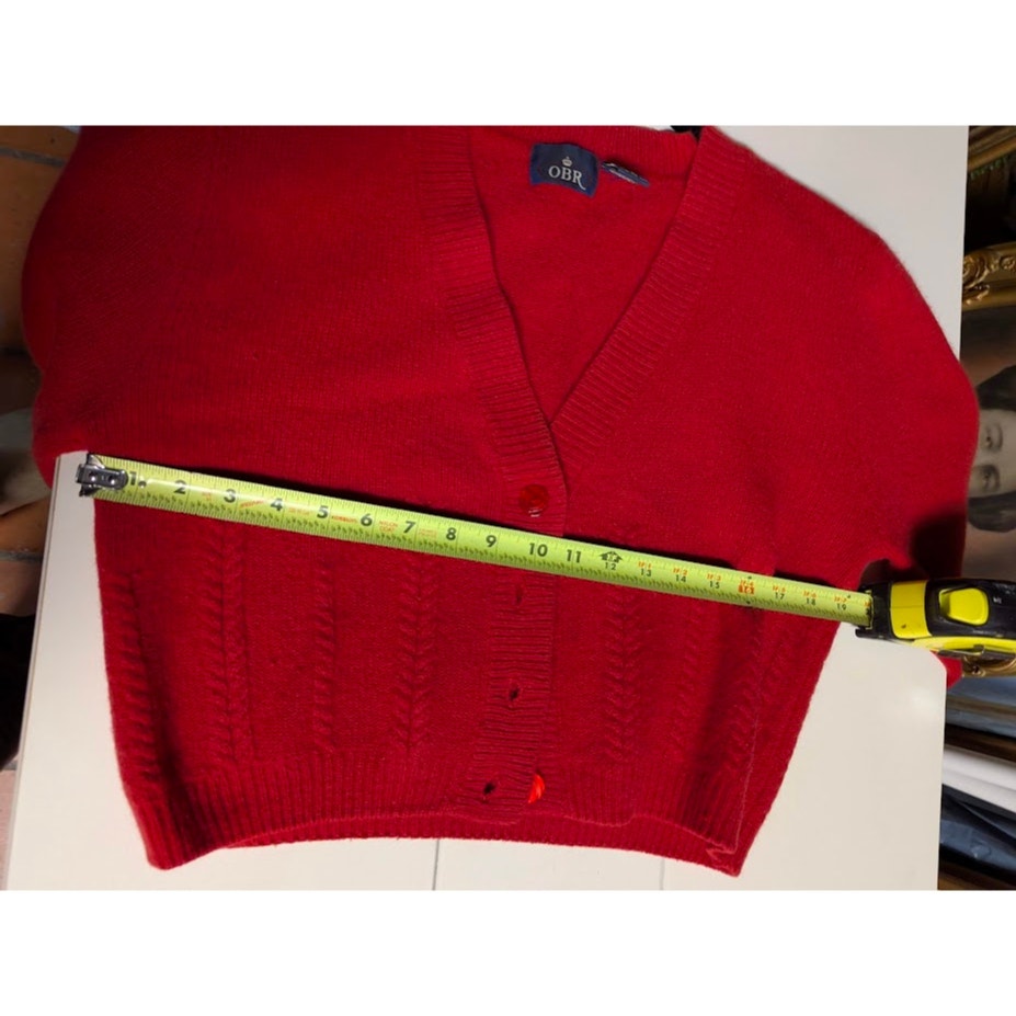 OBR Medium Lambs Wool Angora Blend Red Cropped long sleeve red button up sweater