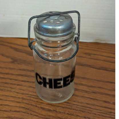 Vintage Clear Glass Miniature Milk Can Cheese Shaker with Wire Bail Handle