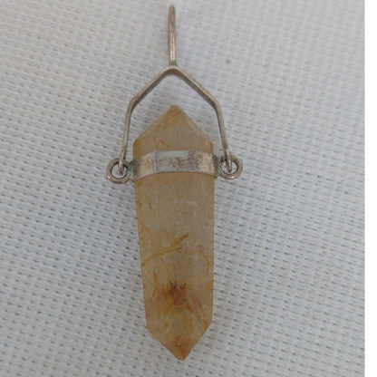 Vintage Golden Rutilated Quartz Crystal Point Pendant Boho Jewelry