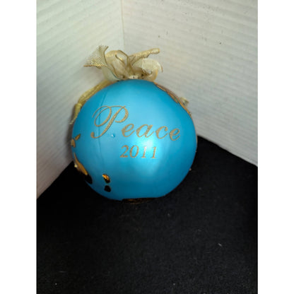 Vintage 2011 Peace Globe Glass Christmas Ornament Gold Foil World Map Satin Box