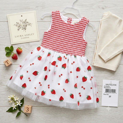 Laura Ashley London Toddler Girls Strawberry Gingham Tulle Dress NWT Size 3T
