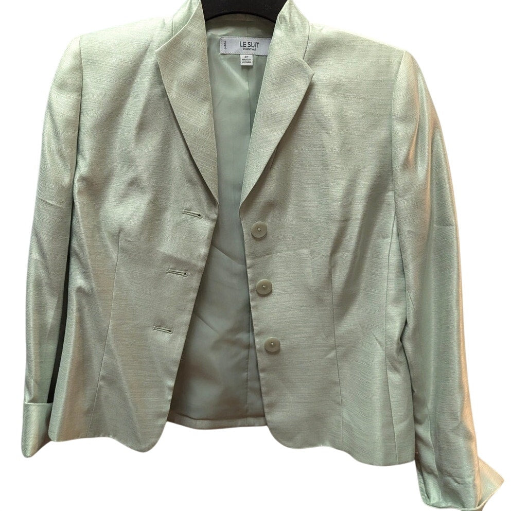 Le Suit Essentials Mint Green Shimmer Blazer Size 4P Core Professional Jacket