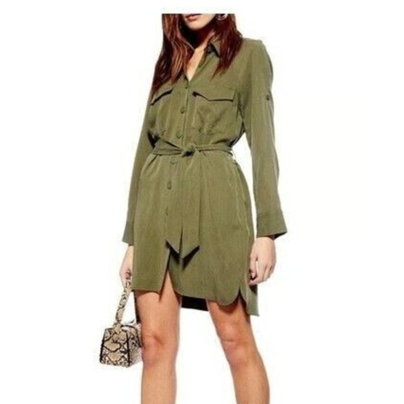 Topshop Size 6 Small Womens button up shirt dress MISSING BELT khaki